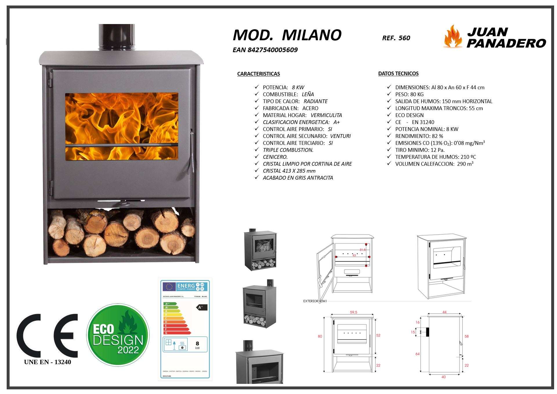 Estufa de leña Milano Plus EcoDesign con horno de Panadero - Climmatic