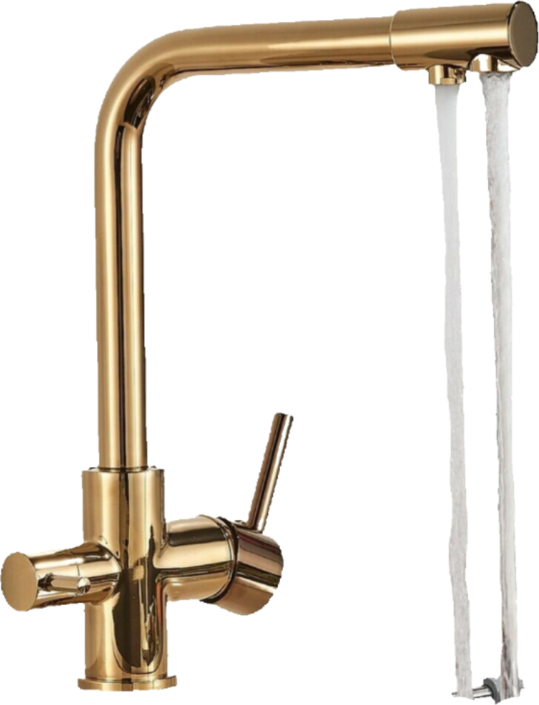 Image of Felix | Rubinetto acqua potabile 3 vie premium oro lucido | rubinetto cucina osmosi acciaio inox | rubinetto miscelatore - 360 gradi|filtro 3 attacchi