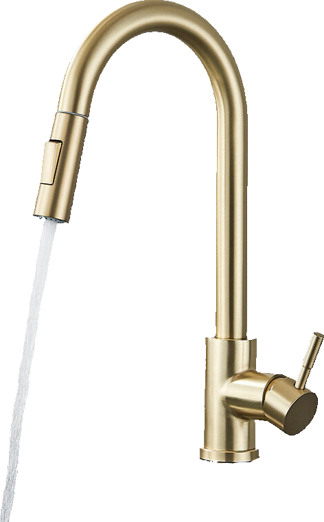 Image of JANA | Rubinetto da cucina estraibile Premium in acciaio inox spazzolato oro | Rubinetto gastro alta pressione ruotabile a 360° 2 attacchi