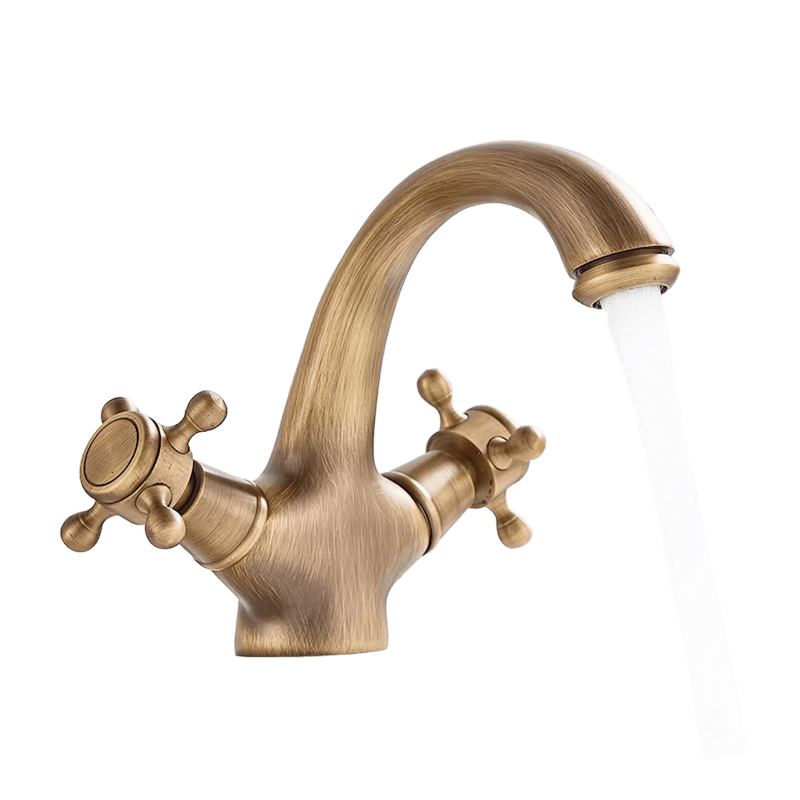 Image of EVA | Rubinetto da bagno vintage in ottone dorato | Rubinetto per lavello retrò in acciaio inossidabile premium | Miscelatore gastronomico 2 attacchi