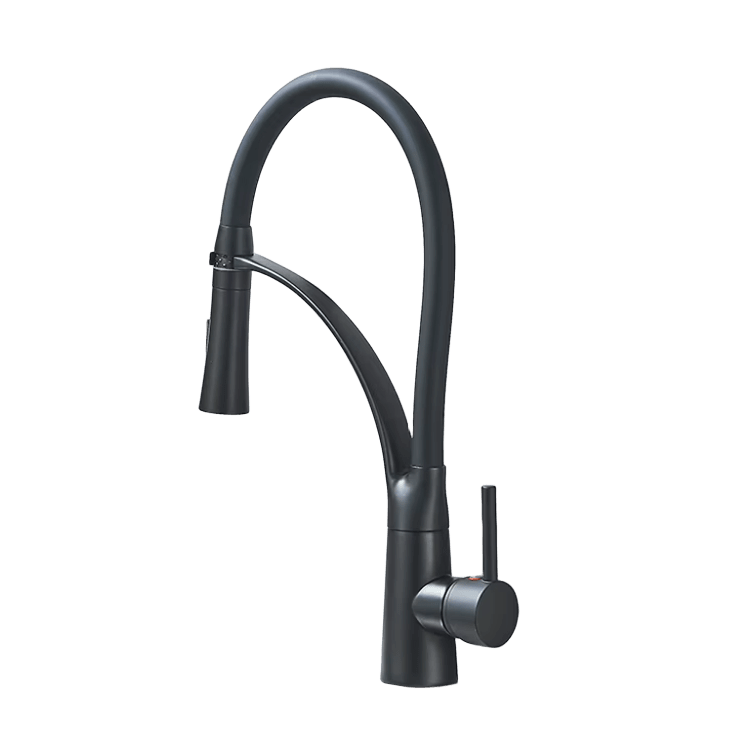 Image of JANA | Rubinetto cucina girevole flessibile in acciaio inox nero opaco|Rubinetto miscelatore arco alto|Rubinetto alta pressione 360° 2 attacchi gastro