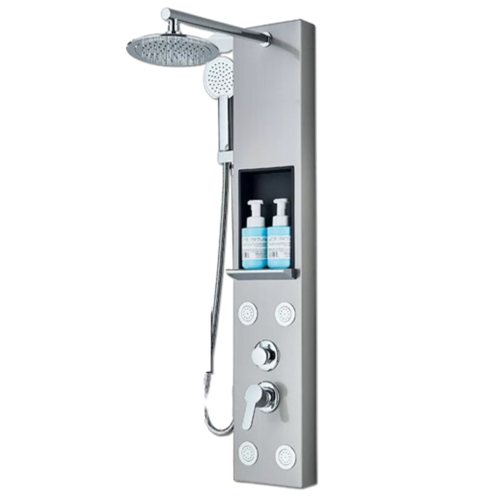Image of BEN | Pannello doccia soffione doccia a pioggia in acciaio inox | Sistema doccia idromassaggio spazzolata argento Miscelatore doccia rubinetto