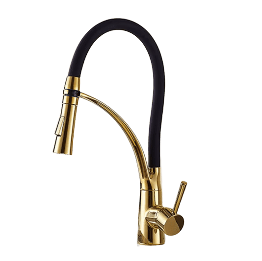 Image of JANA | Rubinetto cucina girevole flessibile in acciaio inox oro lucido|Rubinetto miscelatore arco alto|Rubinetto alta pressione 360° 2 attacchi gastro