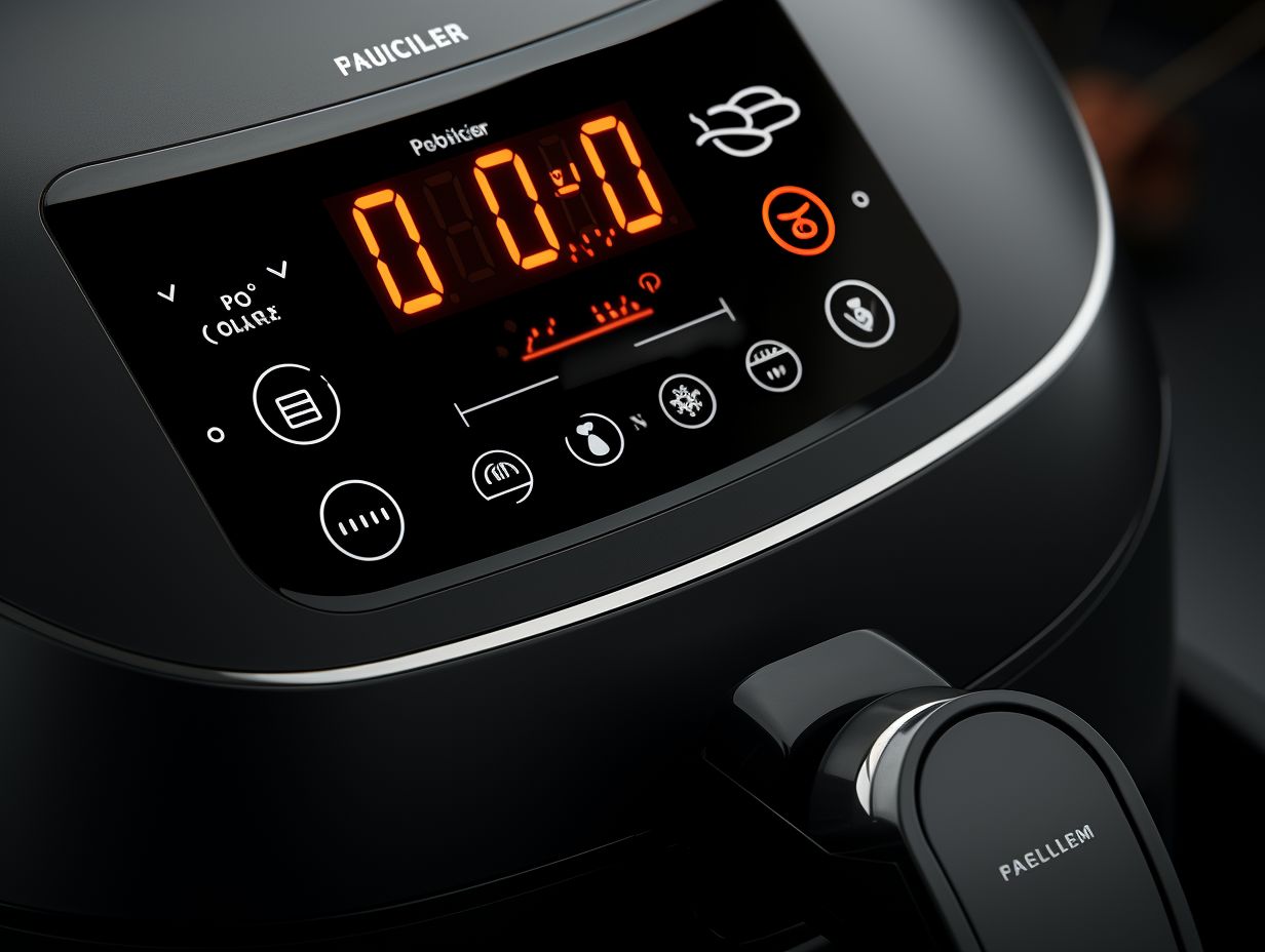 Closeup view of Power XL Air Fryers control panel with buttons dials and LED display