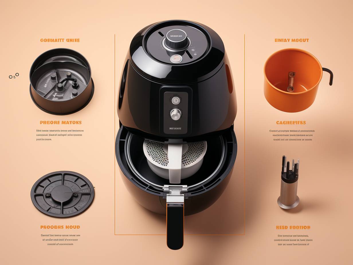 Step-by-step instructions to assemble a Tower Air Fryer, including attaching the control panel, securing the cooking basket, inserting the drip tray, and connecting the power cord.