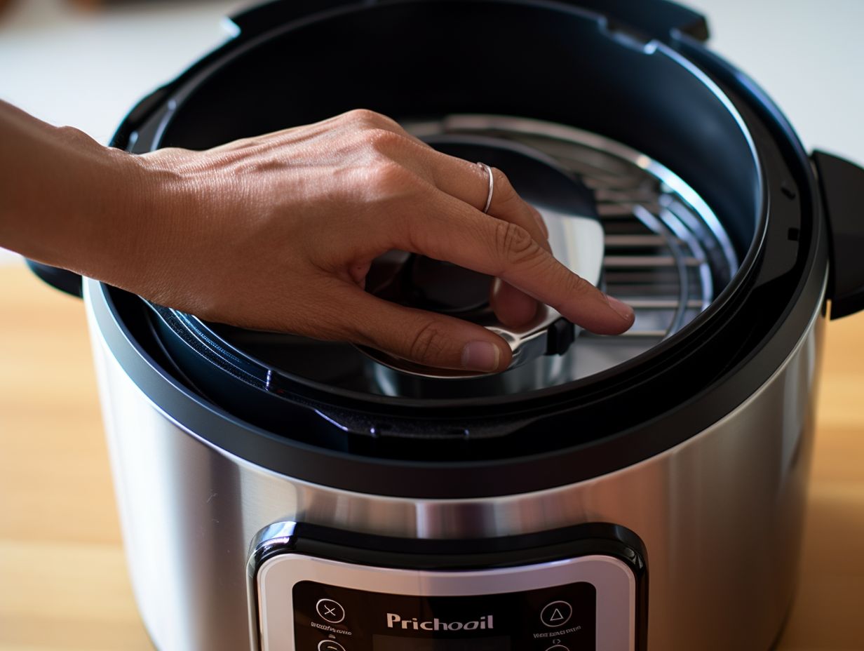 Stepbystep process of attaching the air fryer lid to the Instant Pot showcasing precise alignment of the lids hinge with the pots handle and the secure connection