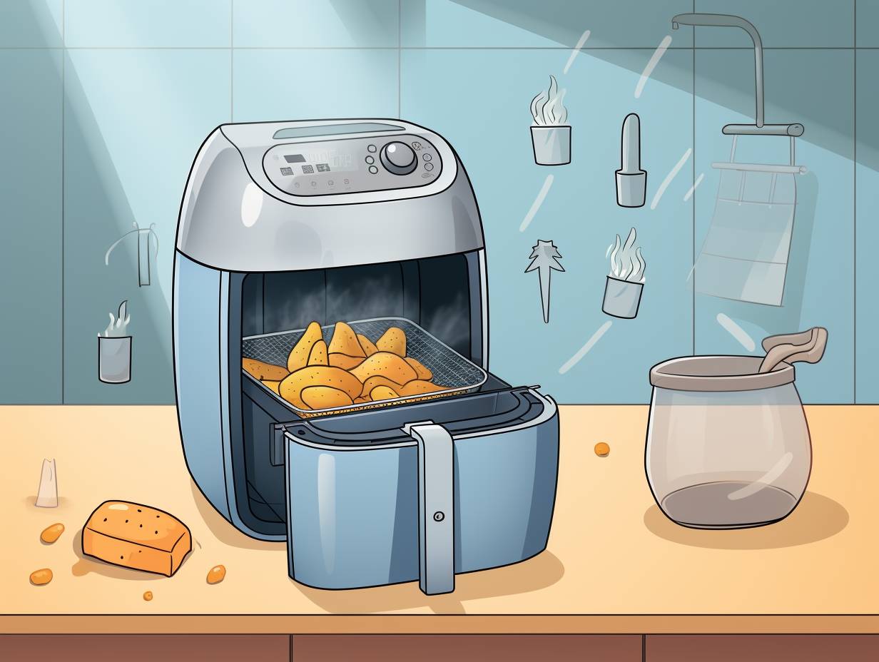 Step-by-step visual guide on protecting the air fryer from messes