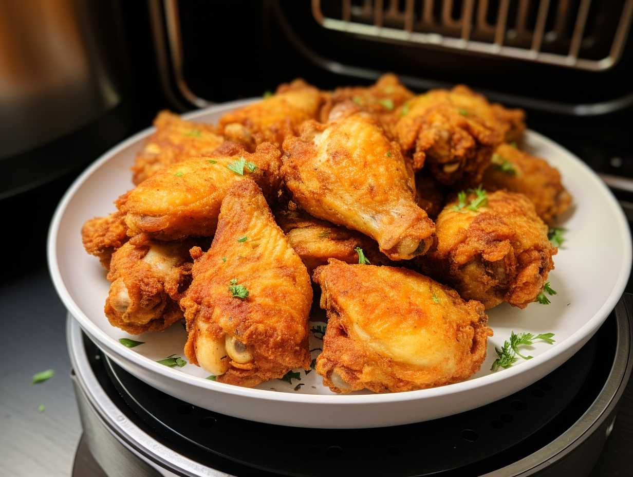 Succulent chicken pieces emerging from a golden, crispy crust in an air fryer