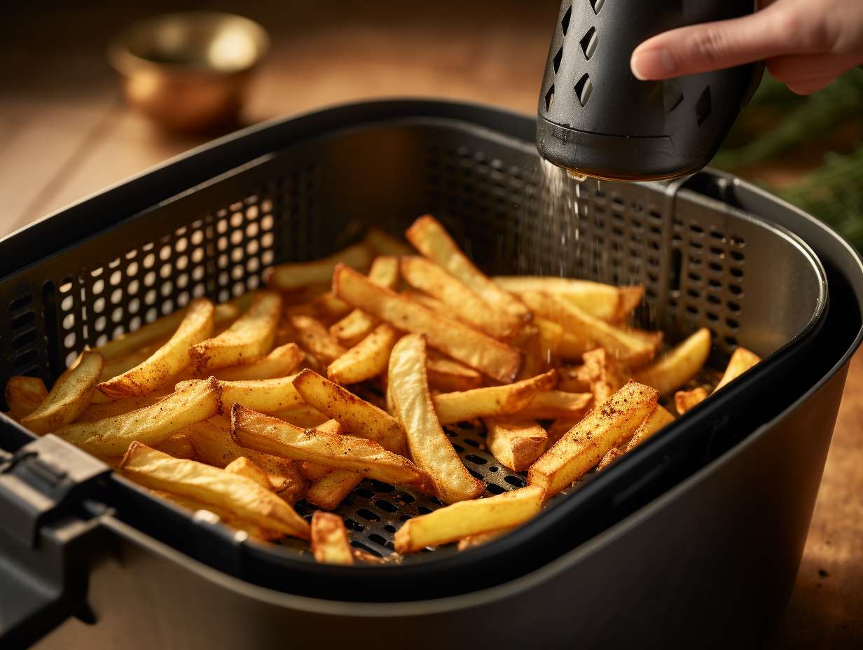 Hand lightly coating the air fryer basket with a thin layer of oil