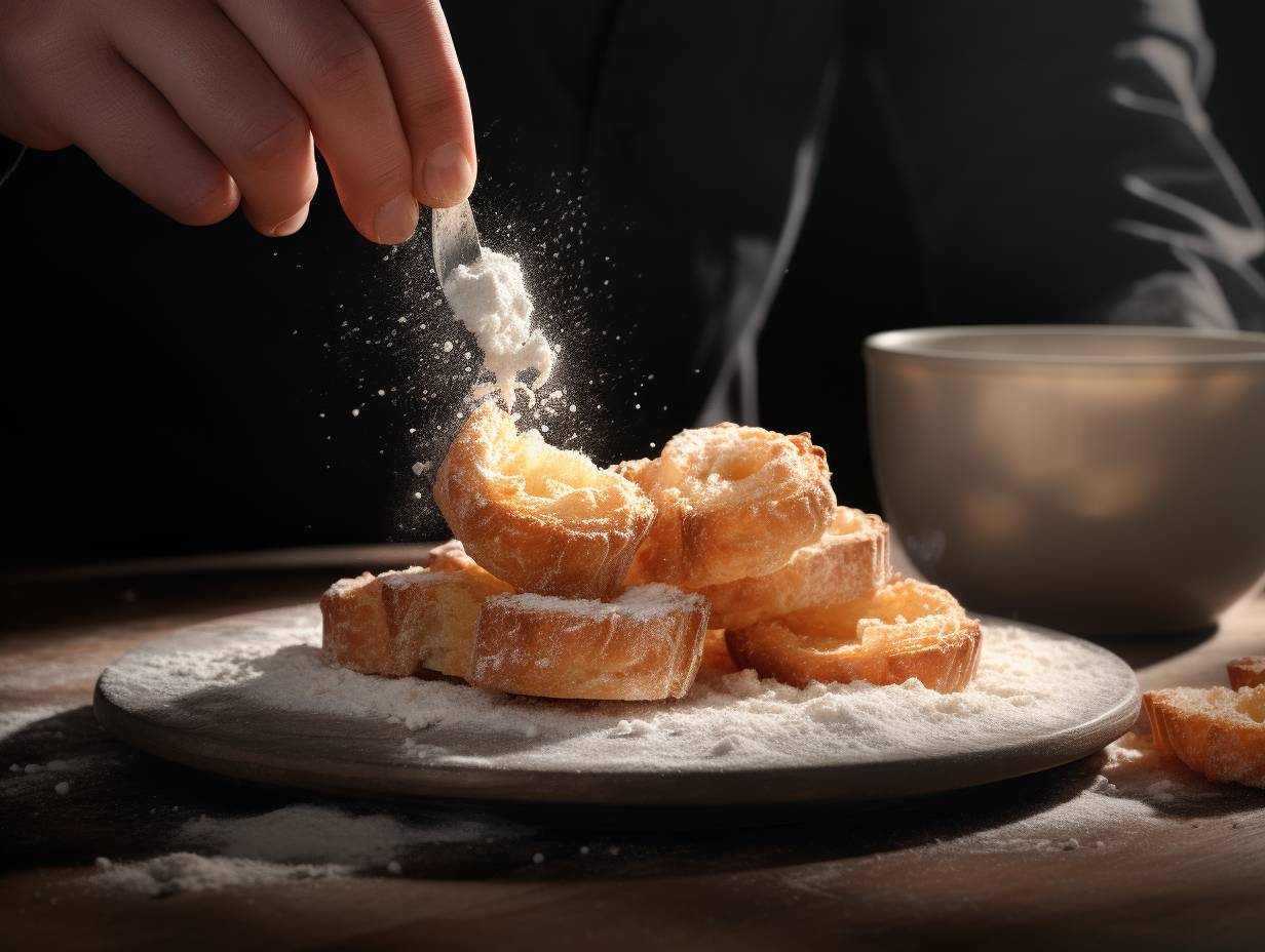 Stepbystep process of lightly coating food with flour or breadcrumbs before air frying