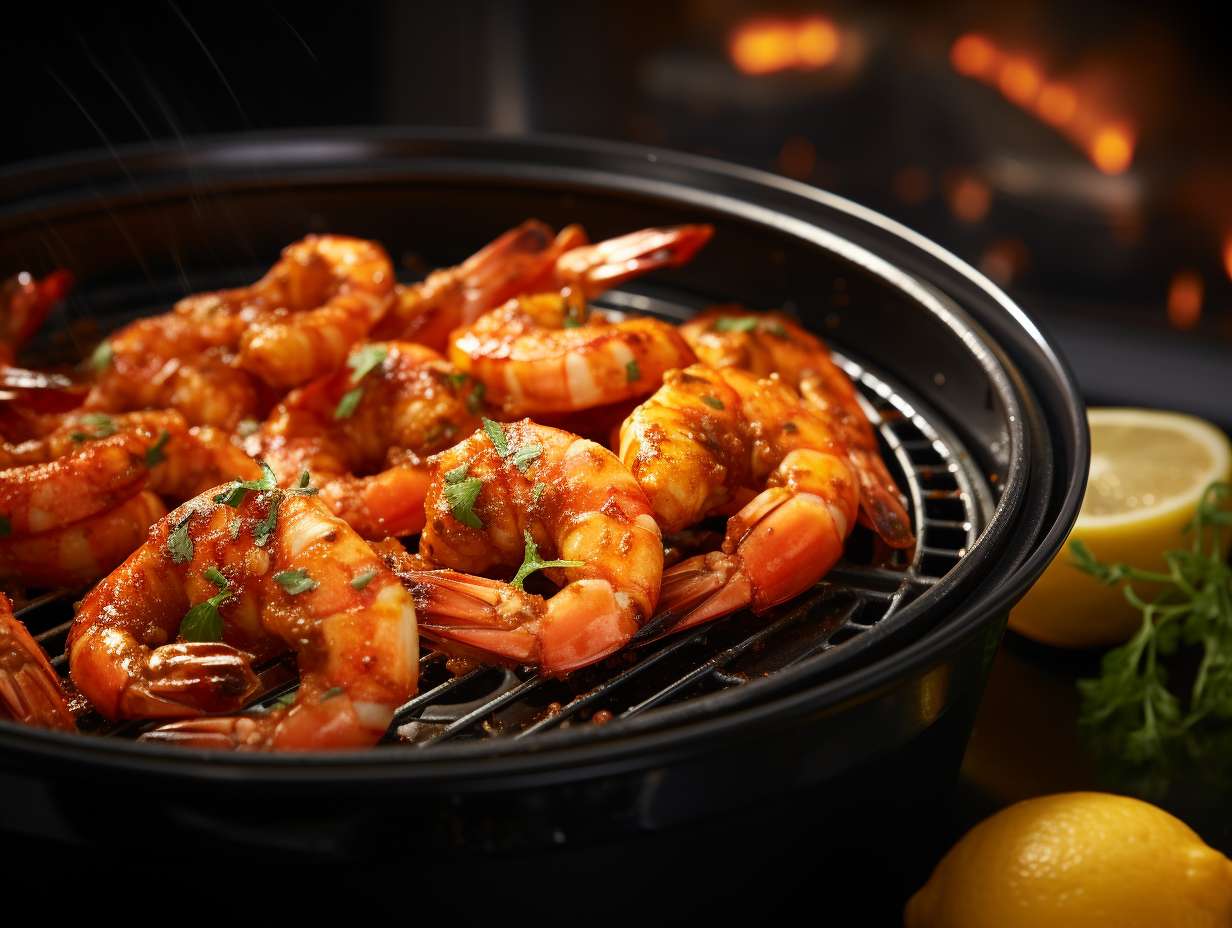 Argentine Red Shrimp sizzling in the air fryer perfectly golden exterior and juicy tender texture