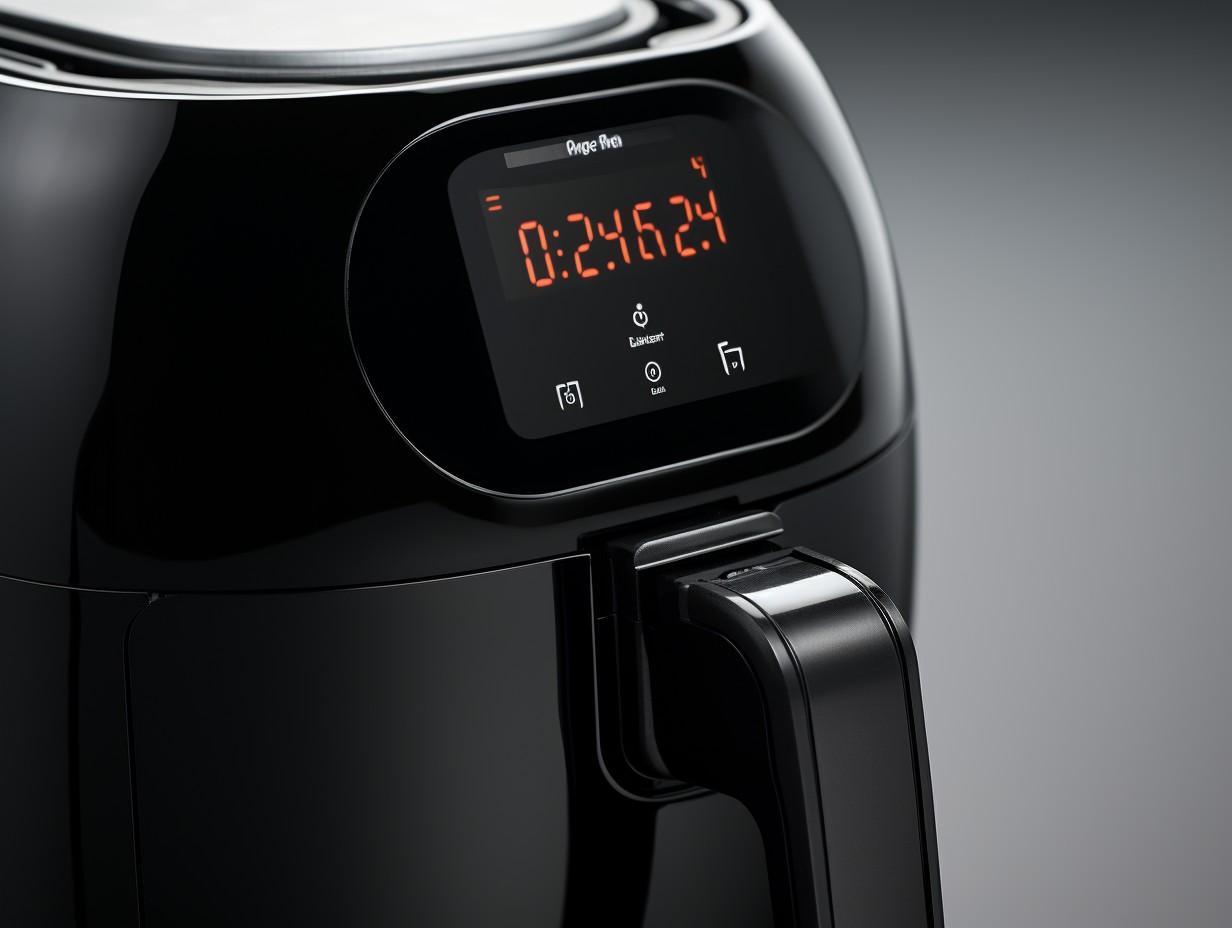 Close-up of sleek Cosori Air Fryer with prominent batch number label at the bottom