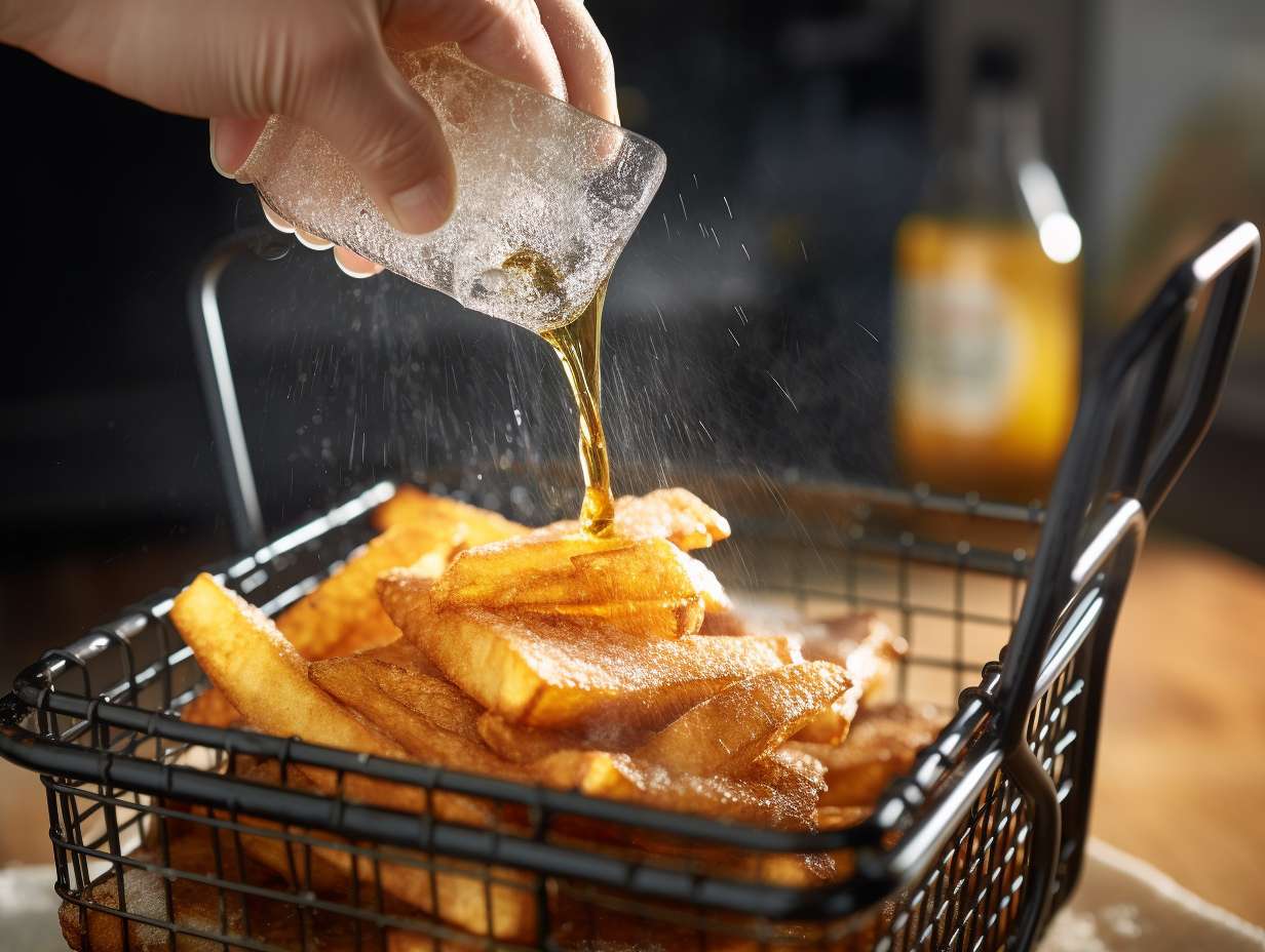 Air fryer basket covered in stubborn, baked-on grease being cleaned with a scrub brush and soapy water until it is sparkling clean.