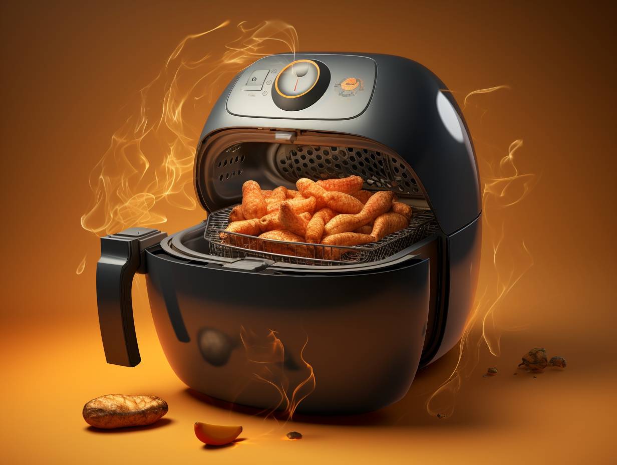 Unplugged air fryer cooling on heatresistant surface