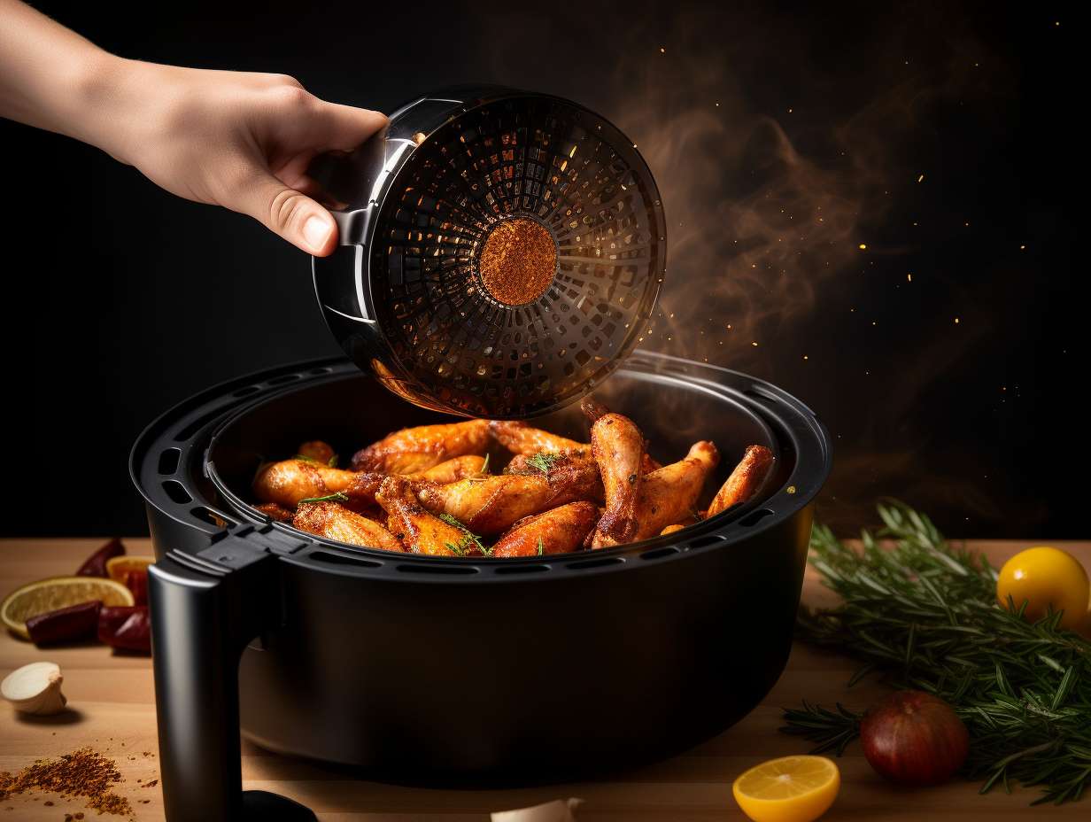 Step-by-step disassembly of Chefman Air Fryer showcasing removal of outer shell, detachment of cooking basket, and extraction of heating element