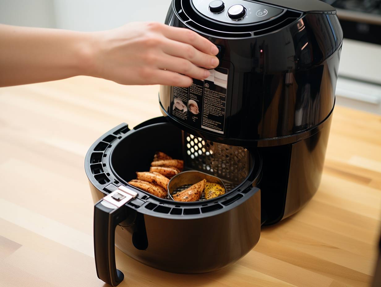 Step-by-step process of dismantling a Cuisinart Air Fryer, including removal of detachable basket, unclipping of heating element, and unscrewing of outer casing.