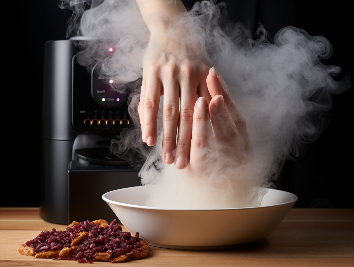 Hands safely unplugging an air fryer from a power outlet