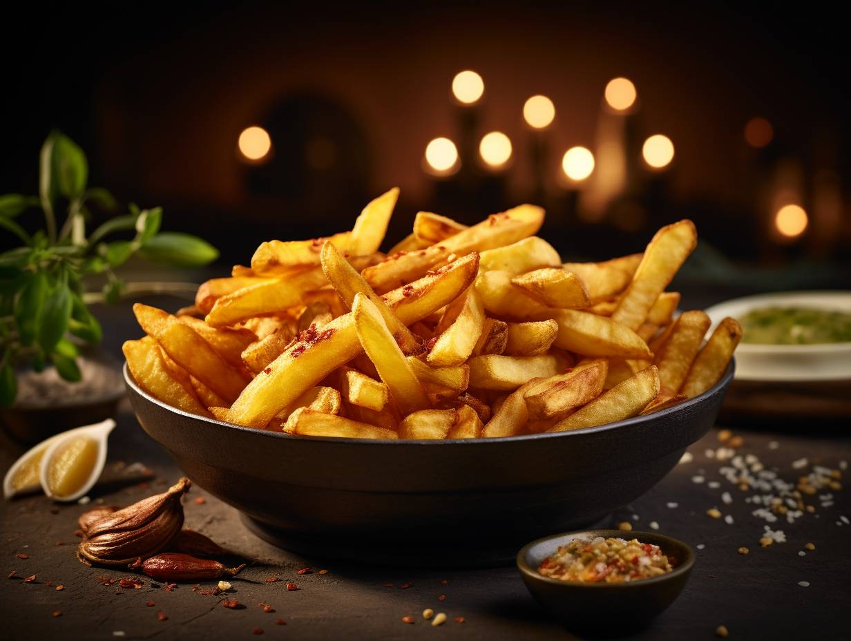 A batch of perfectly golden crispy fries and other delectable airfried delights showcasing the Ambiano Compact Air Fryers tips and tricks for achieving mouthwatering results