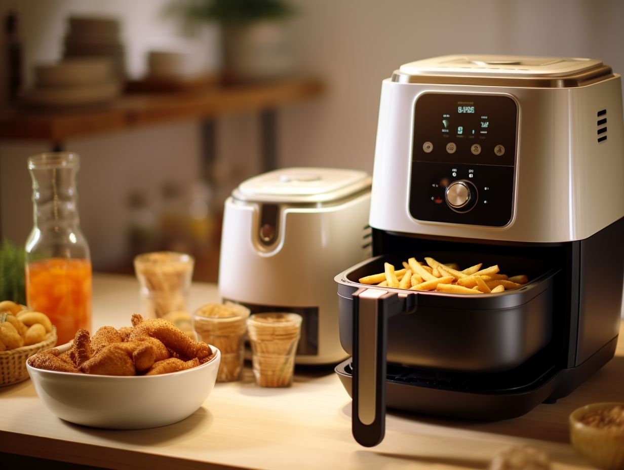 A sidebyside comparison of two air fryers one compact and budgetfriendly and the other larger with a higher price point