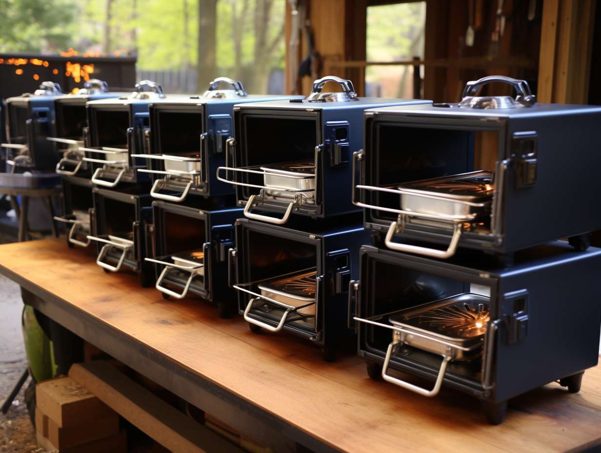 A lineup of camp ovens in different sizes, filled with steaming, perfectly cooked meals.