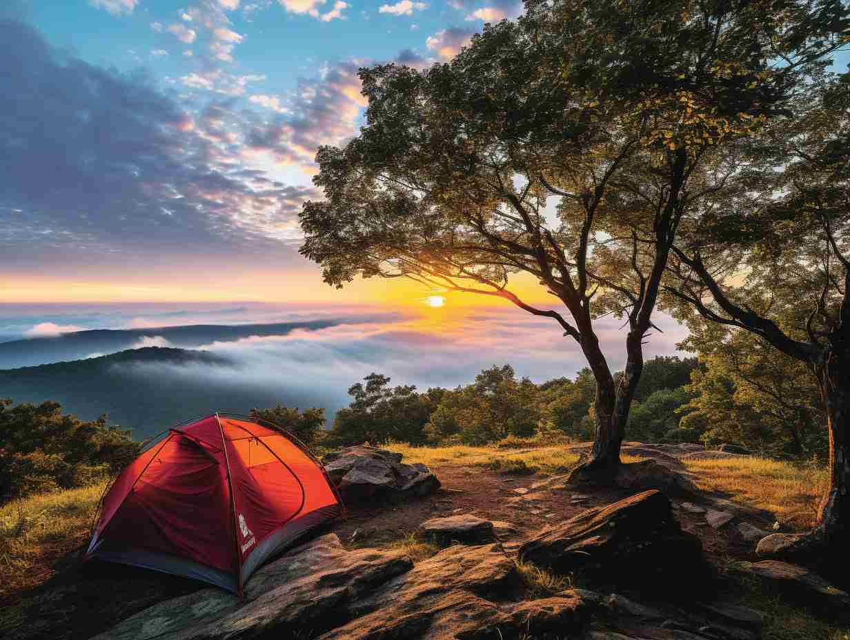 Aerial view of Shenandoah National Park with lush forests cascading waterfalls and towering mountains showcasing the opportunity for free camping amidst the breathtaking landscape