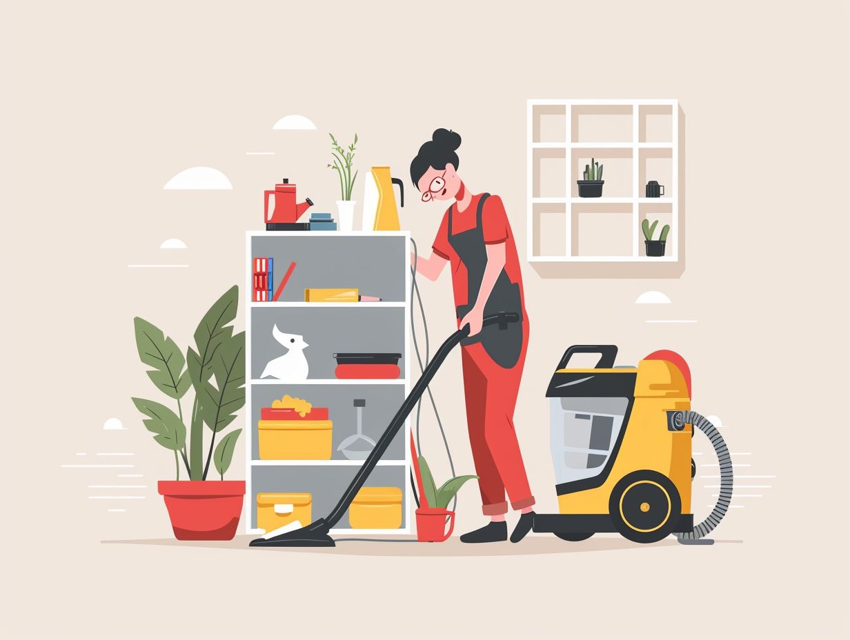 Person performing maintenance on a selfpropelled vacuum cleaner at home checking the brush roll changing the filter and inspecting the belt