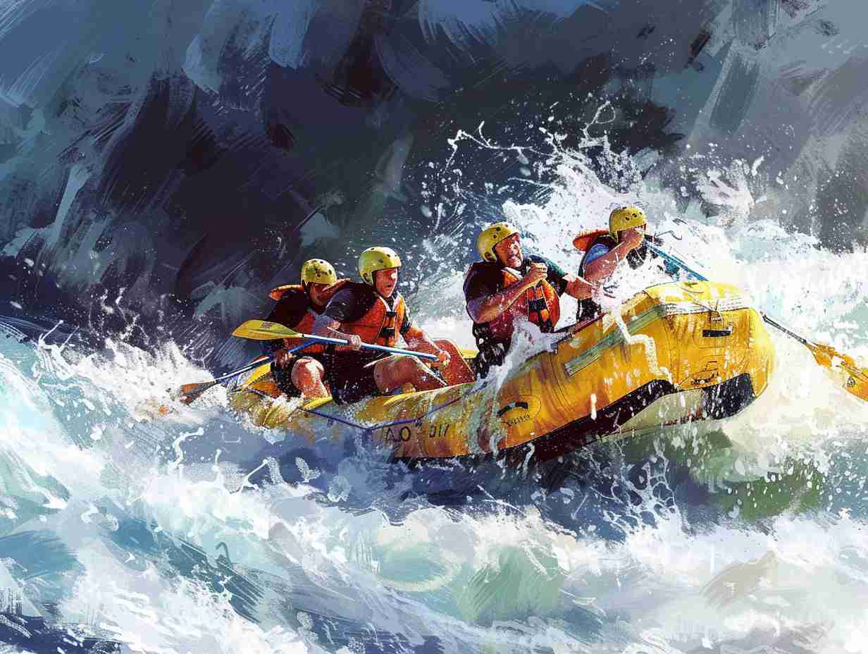 White water rafting through intense rapids