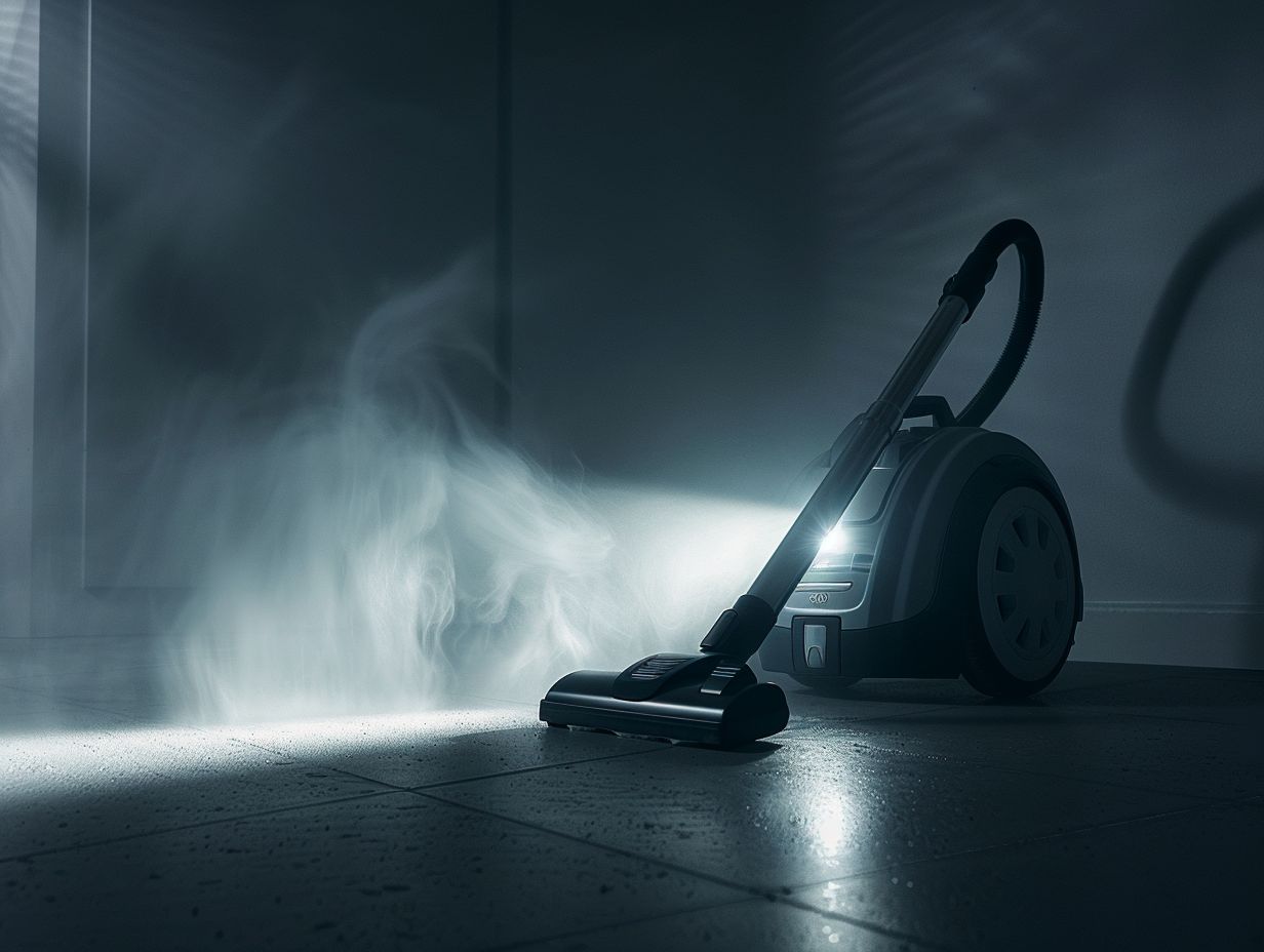 A vacuum cleaner with bright headlights illuminating a dimly lit room showing the effectiveness of enhanced cleaning in dark areas