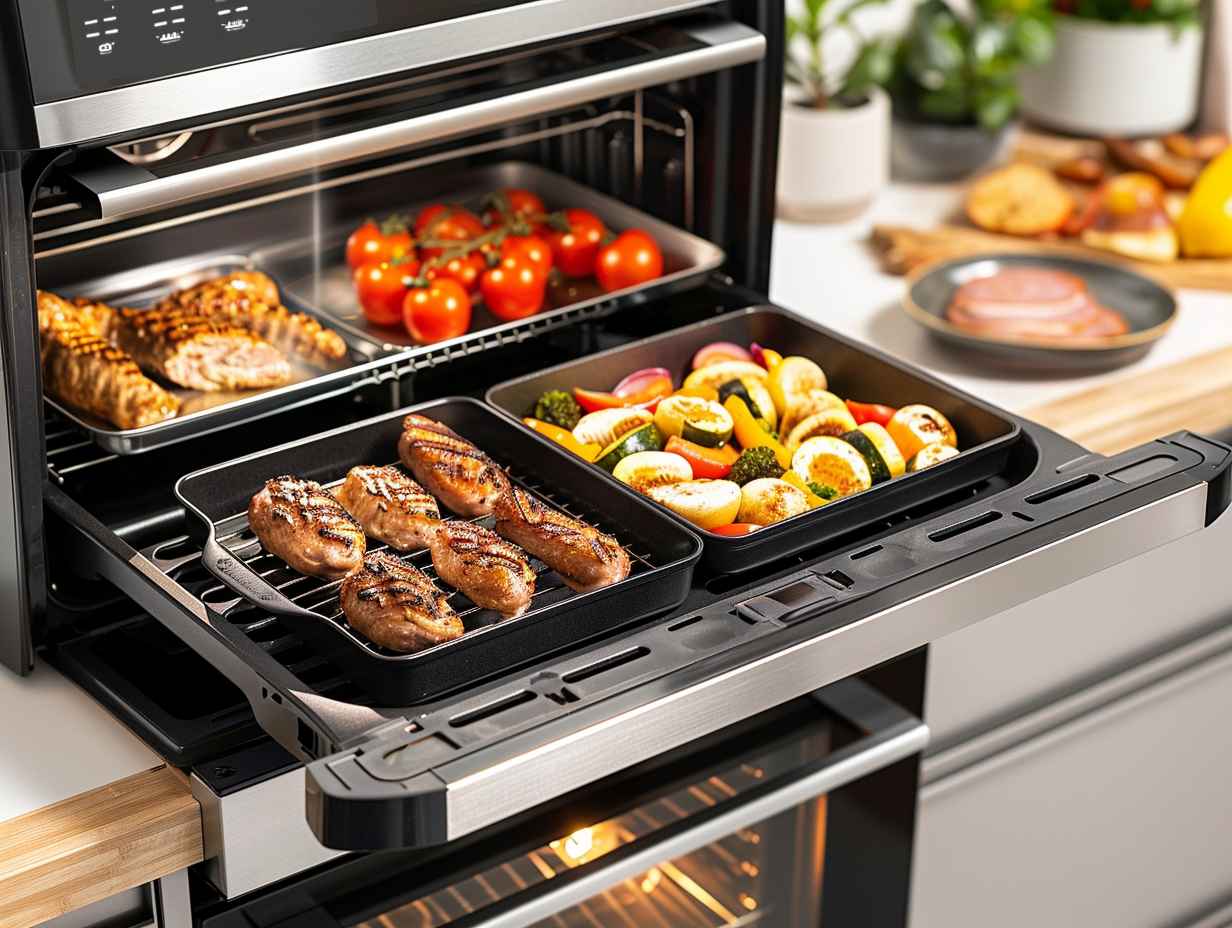 Durable non-stick air fryer cooking pans and trays with sleek stainless steel designs and versatile shapes for delicious dishes.