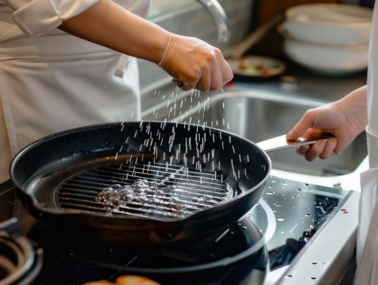 A detachable grill pan being easily removed and cleaned from an open air fryer.