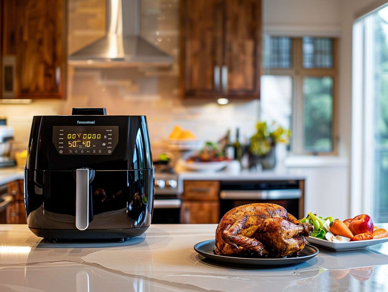 Extra-large air fryer on spacious kitchen countertop