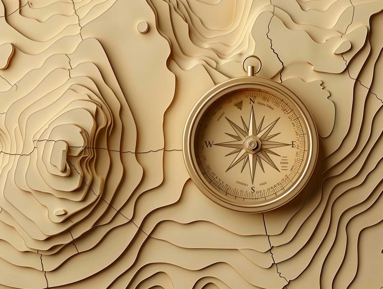 Topographic map showcasing contour lines scale legend and compass rose for navigation techniques