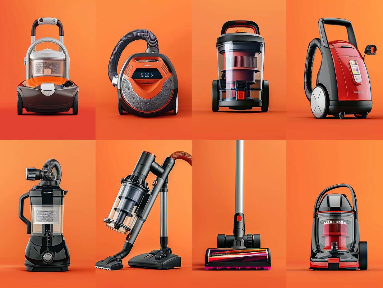 Collage of iconic vacuum cleaner brands including Dyson, Shark, Hoover, and Bissell logos and distinctive features.