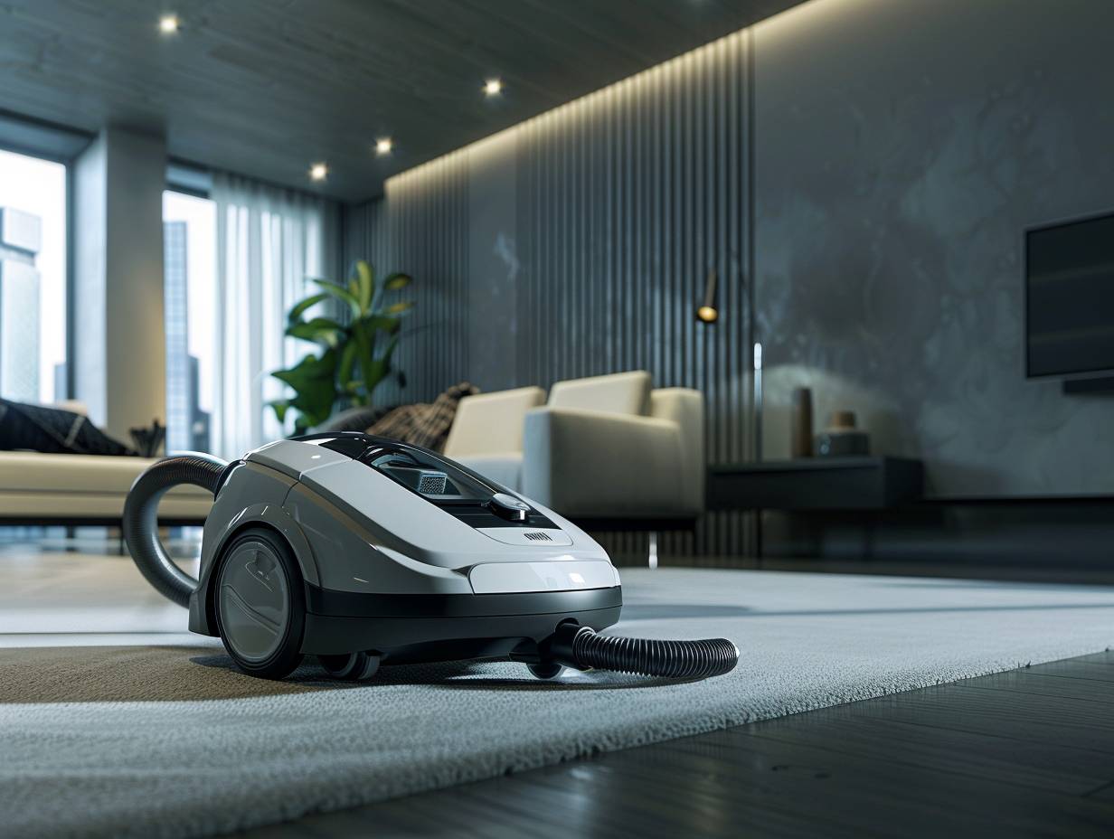 Sleek and modern Miele vacuum cleaner in a luxurious home setting with advanced features and elegant design