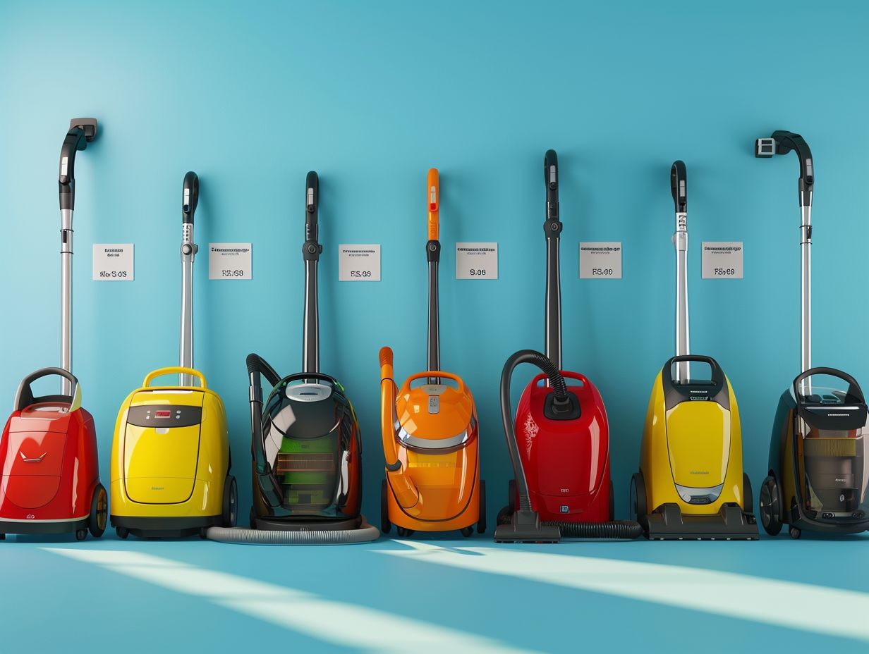 Row of vacuum cleaners with price tags