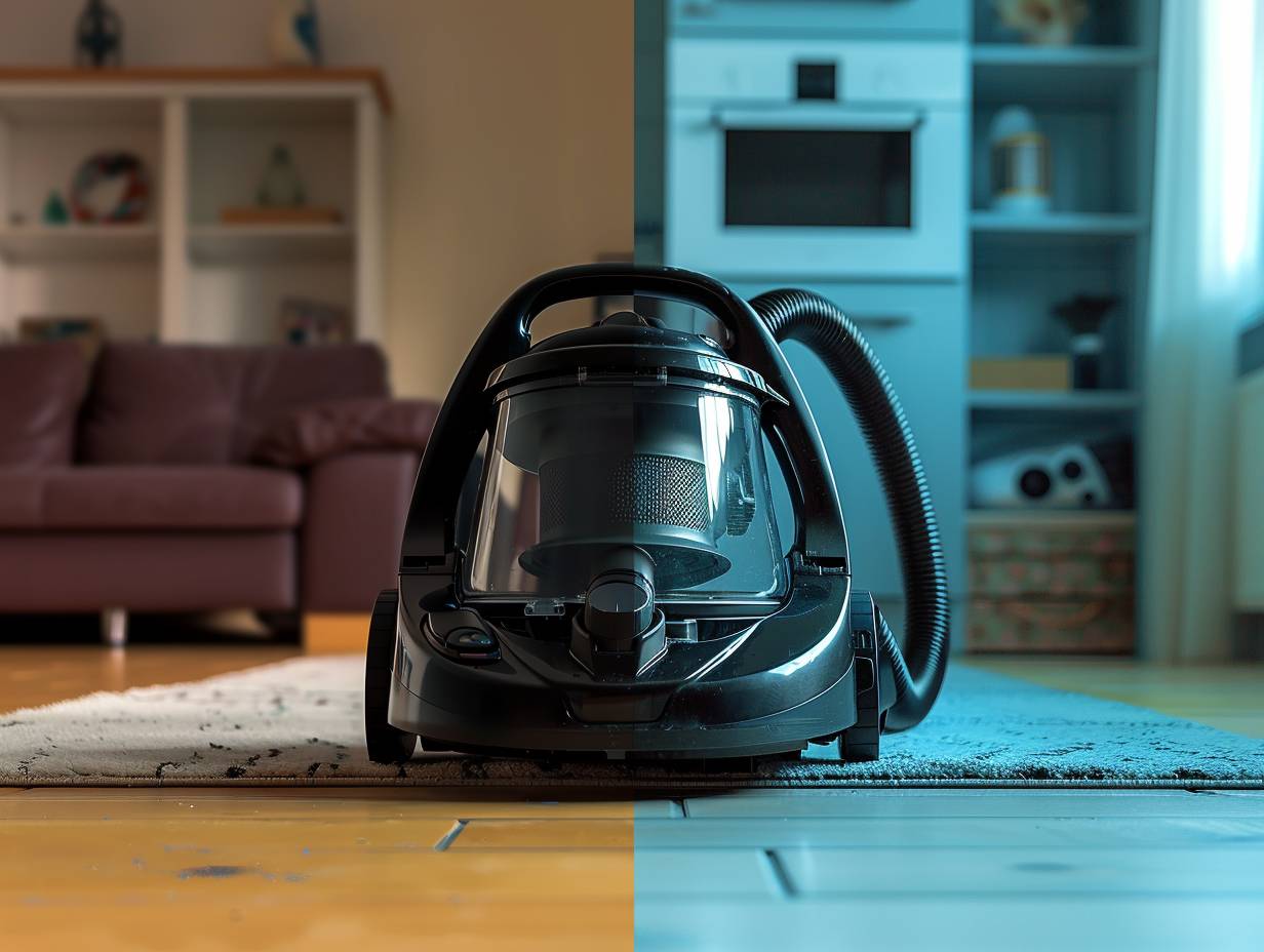 A sidebyside comparison of a vacuum cleaner with high suction power and one with low suction power highlighting factors like motor size filter condition and hose diameter