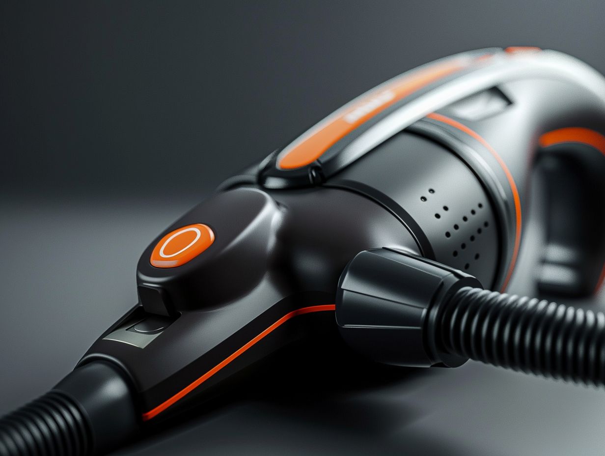 A compact vacuum cleaner designed for cars featuring a long flexible hose multiple attachments and a powerful motor for effective cleaning