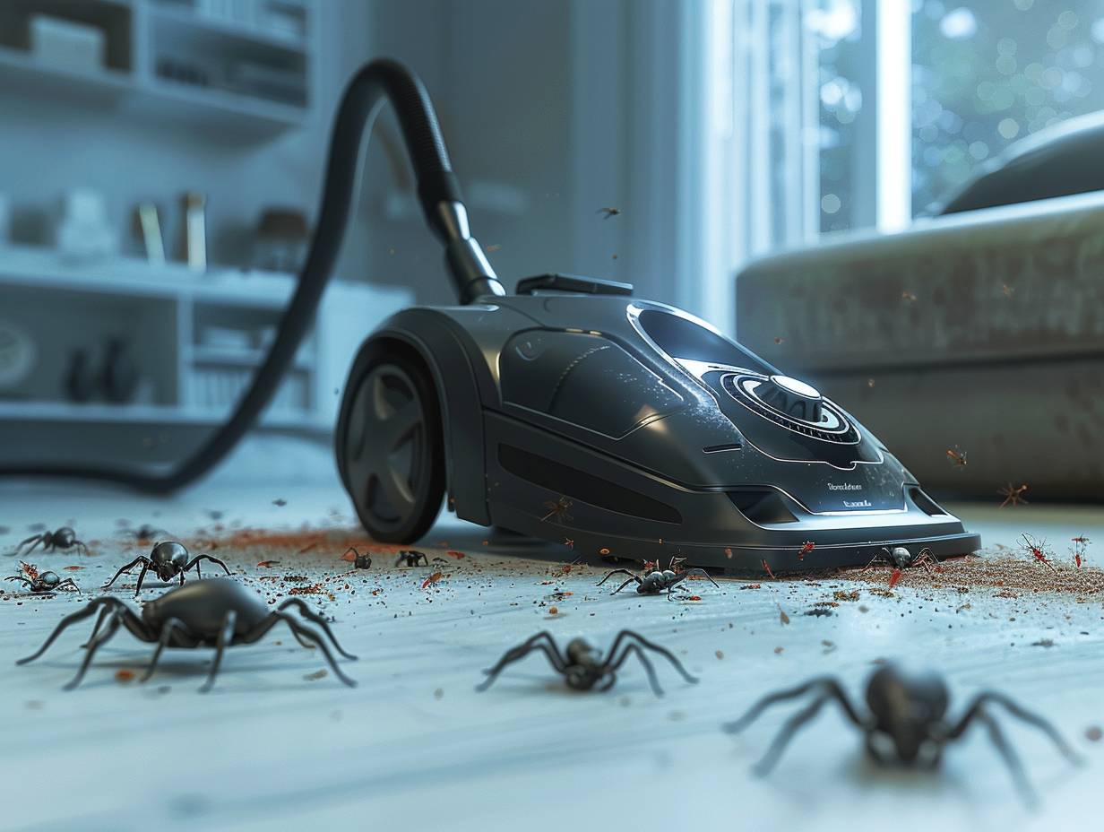 A vacuum cleaner for spiders in action efficiently removing spiders from various surfaces in a home setting