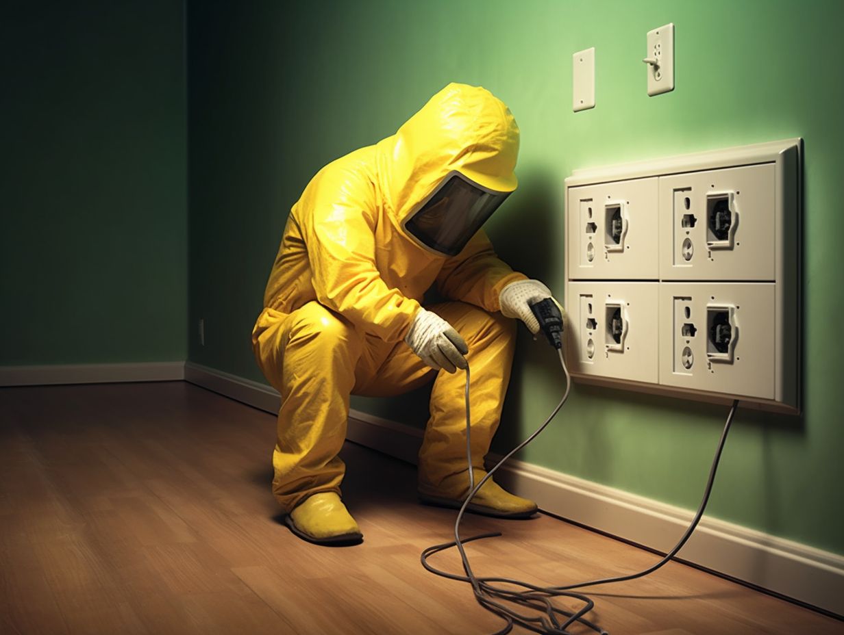 Person wearing protective clothing and gloves safely unplugging an electrical appliance from an outlet