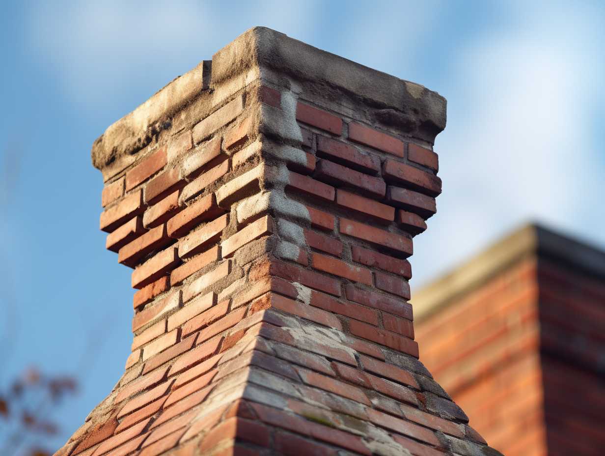 Closeup view of a chimney with visible cracks discoloration and missing bricks highlighting the importance of regular inspections for safety