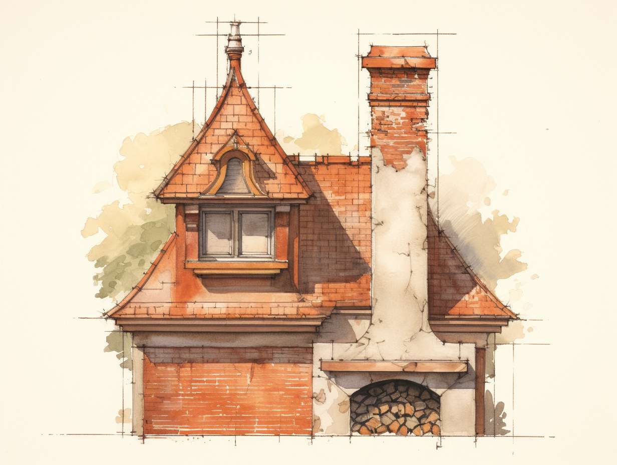 Cross section of a masonry chimney showing flue liner chimney cap and crown in warm earthy colors with detailed texture