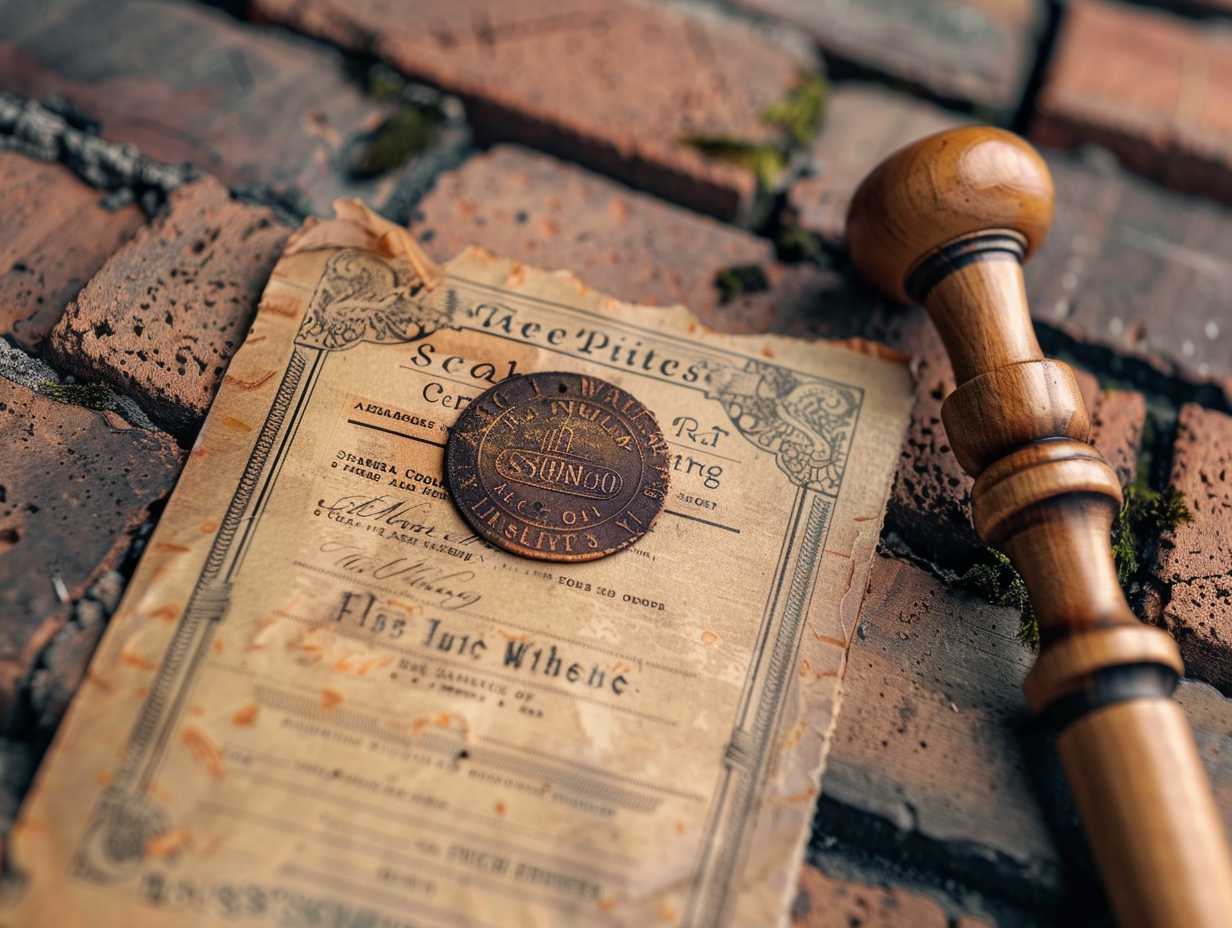 Closeup of Oregon state license with stamped seal of chimney sweep, surrounded by chimney bricks.