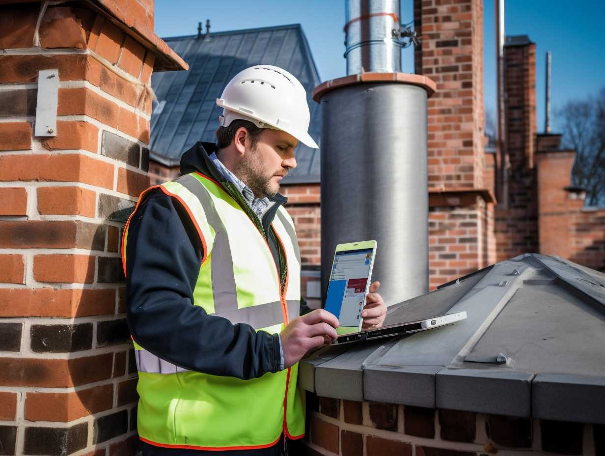 Chimney inspector using a tablet to input data onsite