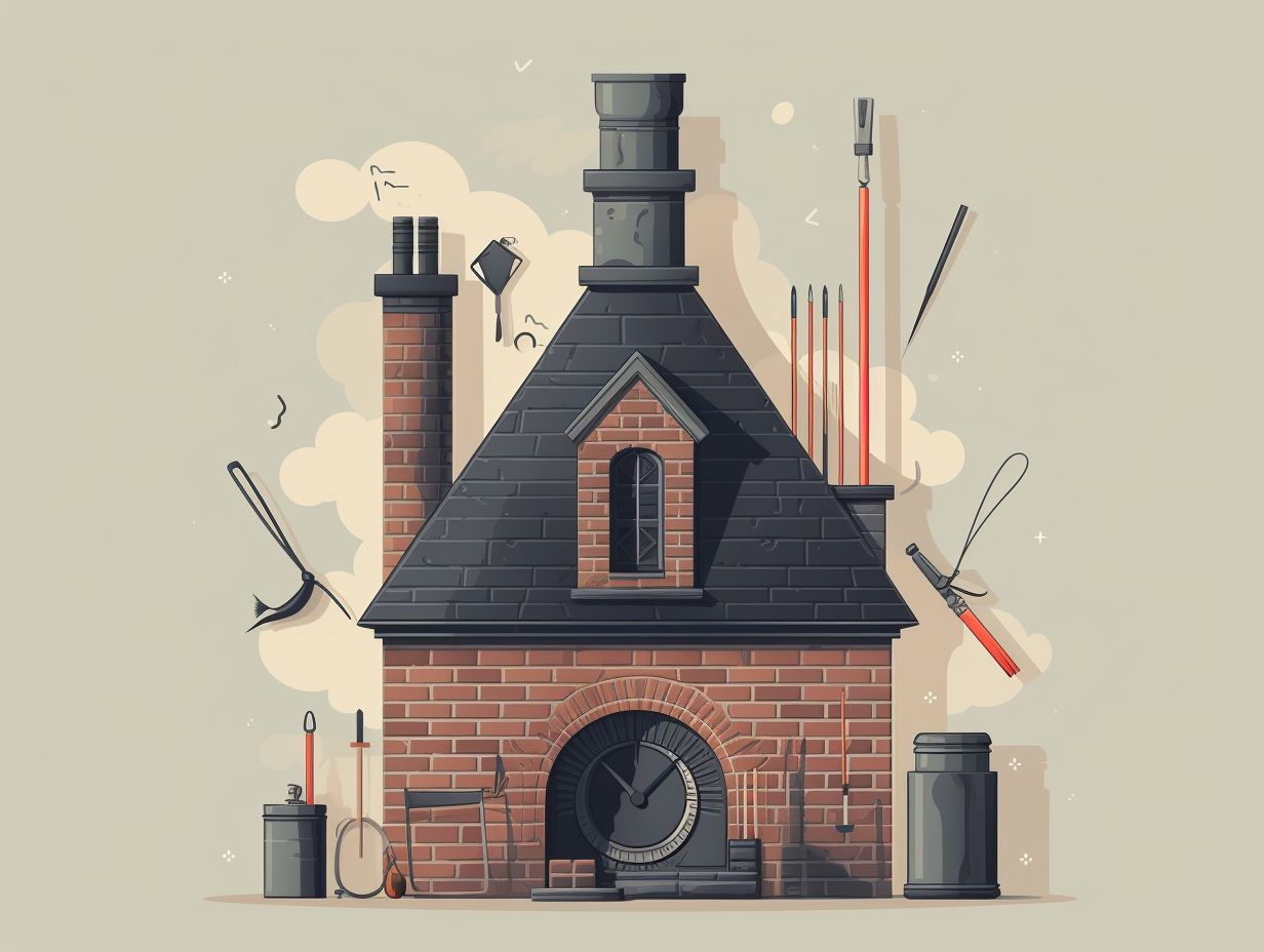 A step-by-step visual guide to cleaning a chimney cap and damper, showing the tools and techniques used for maintenance.