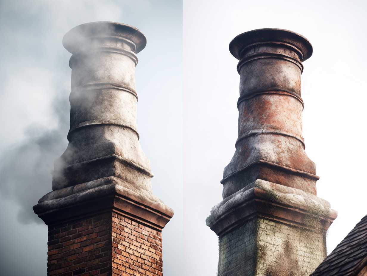 Clean and clear chimney on the left dirty and clogged chimney on the right