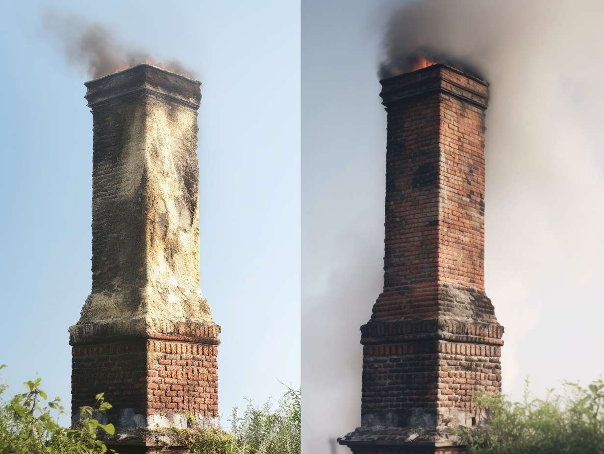 Comparison of a sooty debrisfilled chimney next to a clean wellmaintained chimney