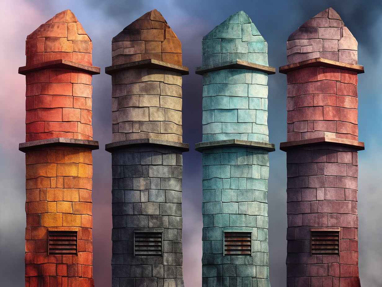 Abstract image depicting various lining techniques for chimney shielding using contrasting colors and textures.