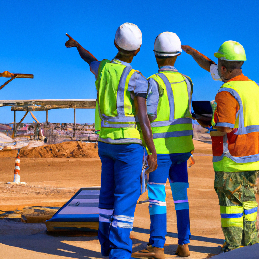 Construction workers using advanced field service management software to share real-time project updates and tasks for efficient on-site communication and collaboration.