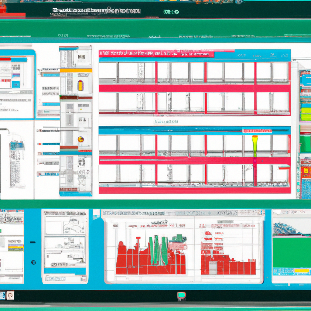 Digital dashboard displaying a manufacturing plant's production schedule with color-coded job assignments, real-time updates on technician locations, and a map showing optimized routes for efficient scheduling and dispatching.