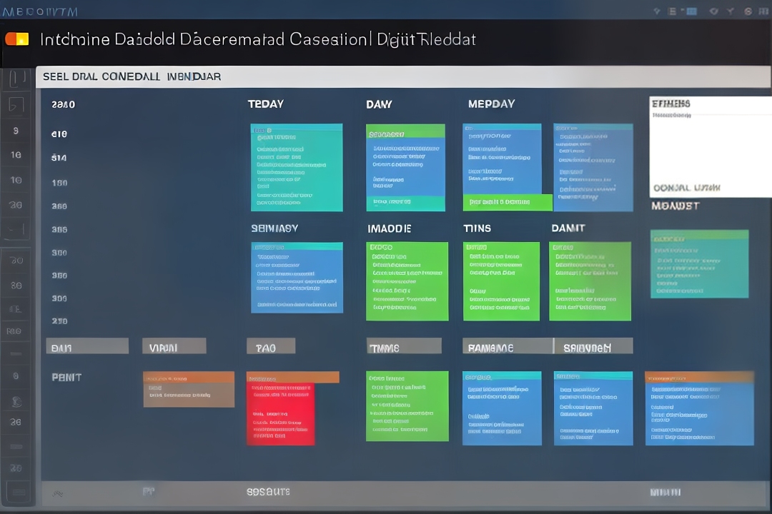 A digital interface displaying a dynamic calendar with color-coded, customizable slots, integrated maps, and real-time updates for efficient scheduling and optimization of field service activities like maintenance, repairs, and installations.